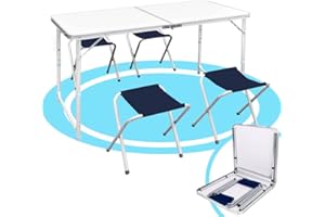 Dekohome Mesa Plegable Camping con Altura Regulable, Incluye 4 Taburetes Plegables, Set de Mesa Plegable Jardín con Sillas, Fácil de Transportar y Guardar