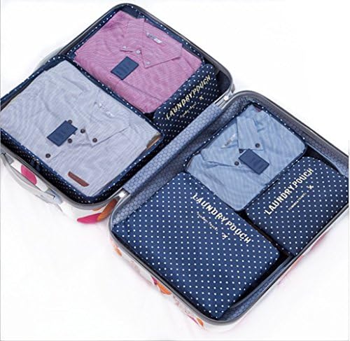 6PCS/Set Waterproof Clothes Storage Bags Packing Cube Travel Luggage Organizer Bag (Navy point)