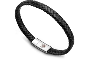 Casisto.J Bracelet Homme - Bracelet Cuir Homme Manchette tressé à la Main Classique Noir et Brun avec Fermoir magnétique gravé Cadeau Bijoux Gratuit en boîte