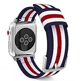 MoKo Armband für Apple Watch Series 4/3 / 2/1 42mm, Nylon Strick Replacement Uhrenarmband Sportarmband Band Ersatzband mit Schließe für Apple Watch Nike+ 42mm 2017, Blau/Rot/Weiß
