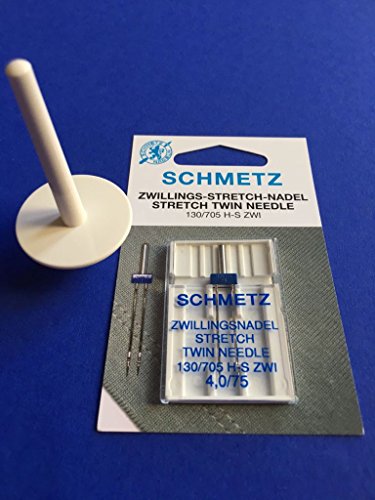 Preisvergleich Produktbild 2ter Garnstift / Garnrollenstift Universal zum Aufstecken auf den Spuler für Brother Nähmaschinen + Original Schmetz Zwillingsnadel Flachkolben Universal 130 / 705 H-ZWI 4,0 / 75er