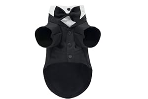 MAMORE Dog Tuxedo Suit, Formal Pet Shirt Costume Wedding Attire with Black Bow Tie, Pet Outfit Apparel for Small Dogs Cats (Black, Small)