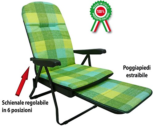 Savino Fiorenzo Poltrona Sedia Sdraio in Metallo Imbottita con poggiapiedi