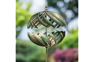 MARISSA'S GARDEN & GIFT Kenwood wind sculpture spiner variations (Verdigris with Gold brush)
