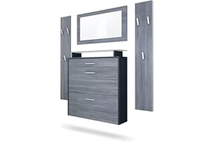 Vladon Malea Hallway Storage Set, Set da Ingresso con 1 scarpiera a Muro, 1 Specchio a Muro e 2 Pannelli Appendiabiti, Antracite Opaco/Avola-Antracite