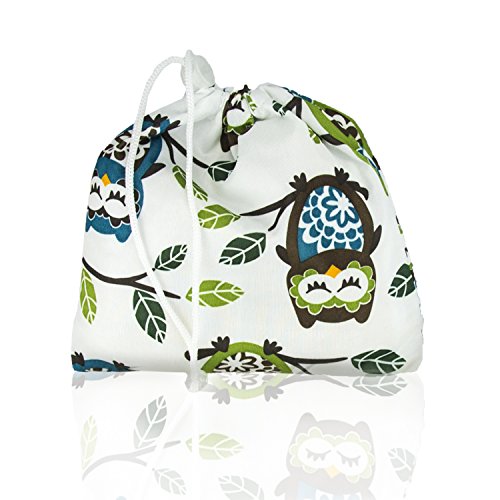 Waschbare Bambus-Stilleinlagen – Wasserdicht mit 4 Lagen – Wolle-Seide in Bio-Qualität mit Wäschenetz und Tragebeutel im Eulenmotiv – Auslaufsichere weiße Pads - 3