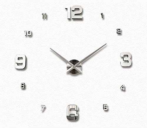Wall Clock,Large DIY 3D Mirror Modern Decoration Craft Removable Self Adhesive Acrylic Mirror Stickers Set Mute Wall Clock for Home Office Bedroom Molilands (Silver)