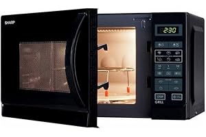Sharp R742BKW - Microondas 2 en 1 con parrilla / 25 L / 900 W/parrilla de 1000 W/pantalla LED / 8 programas automáticos/descongelación controlada por peso/seguridad infantil/modo de ahorro