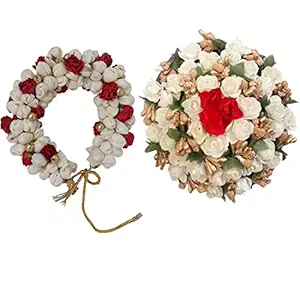 GadinFashion? Hair Bun Combo Mogra Artificial Gajra & Full juda Bun for Women in White and Red Pack-02