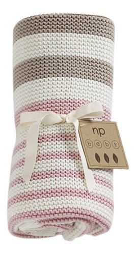 Natures Knits Pink&Mink Stripes Organic Cotton Baby Blanket.