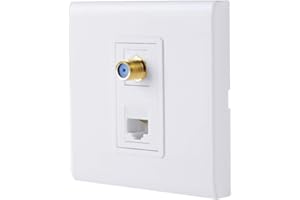 TENINYU F Type Coaxial Connector Ethernet Network Faceplate Wall Plate Dual 2 Port Combo - Video Coax F Connector with Cat5e Cat6 RJ45 Jack Socket Wiring Plug Decorative Cover Outlet Mount Panel
