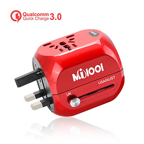 [Quick Charge 3.0] Adaptateur de Voyage, Prise de Courant Universelle MILOOL, Chargeur Mural International Tout en Un Convertisseur AC avec Ports USB pour USA, AU, Asie, UK et Plus de 150 Pays