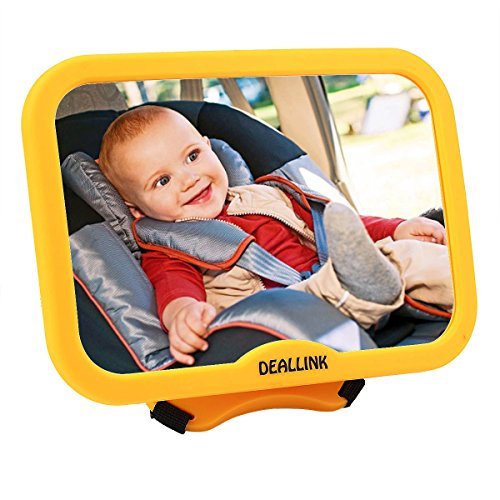 Deallink Baby Car Mirror Extra Large Rear View Yellow Mirror with A Massive Angle Range for Rear-facing Car Seat Fully Adjustable Anti-Wobble Criss-crossed Straps