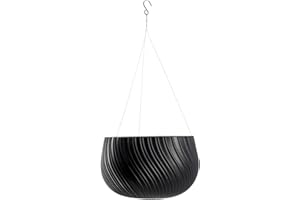 KADAX Wisząca doniczka na kwiaty z łańcuszkiem i haczykiem, wisząca donica na rośliny pnące, ozdobna donica z wkładką, ochrona roślin, do użytku wewnątrz i na zewnątrz (Ø 32 cm, antracytowa)