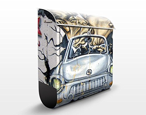Preisvergleich Produktbild Design Briefkasten 1989 / Graffiti Mauerfall DDR Trabant Osten, Postkasten mit Zeitungsrolle, Wandbriefkasten, Mailbox, Letterbox, Briefkastenanlage, Dekorfolie