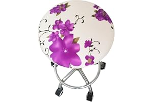 Lukery Copri Sgabello Rotondo Elastico Lavabile Sedia Copre Fodera Coprisgabello Facile da Pulire Protettiva Copre per 30-45cm Sgabello da Bar, Ufficio Festa in Hotel Sedia (Fiore Viola,6pcs)