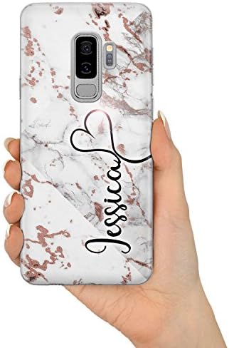 Personalised Phone Case for Samsung Galaxy S5 - Clear Hard Plastic Custom Cover Rose Gold Marble ET Individual Style Initials Name Text - Heart name
