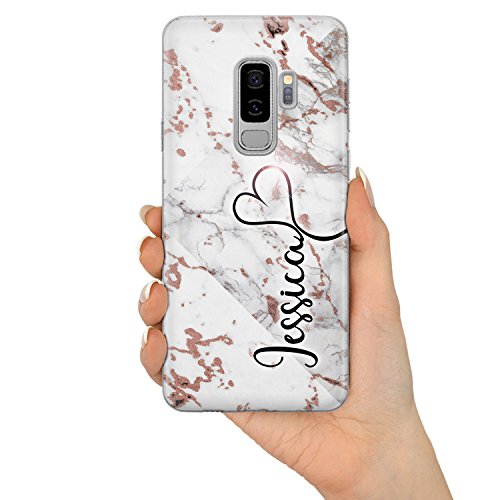 Personalised Phone Case for Samsung Galaxy S5 - Clear Hard Plastic Custom Cover Rose Gold Marble ET Individual Style Initials Name Text - Heart name