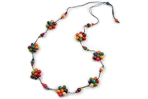 Avalaya Stunning Multicoloured Wood Flower Black Cotton Cord Long Necklace - 90cm L