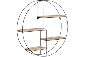 IDMarket - Etagère murale ronde LILY 4 niveaux bois et métal design industriel