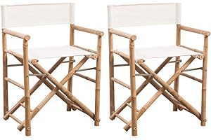 vidaXL 2x Folding Director's Chair Bamboo and Canvas Garden Furniture Seat