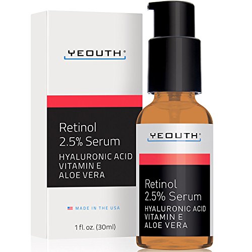 Retinol Serum 2.5% with Hyaluronic Acid, Aloe Vera, Vitamin E - Boost Collagen Production, Reduce Wrinkles, Fine Lines, Even Skin Tone, Age Spots, Sun Spots - 1 fl oz - Yeouth - Guaranteed