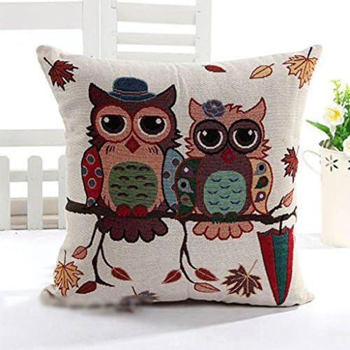 HuntGold 1X Owl Linen Cotton Decorative Throw Pillow Case Cushion Cover(Type E)