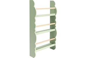 WOLTU Libreria da Parete per Bambini, Piccola Libreria Frontale a 3 Ripiani in Legno, Scaffale Porta Libri a Muro per Cameretta, Viaggio nella Foresta, Verde, 42,5x14,5x80 cm