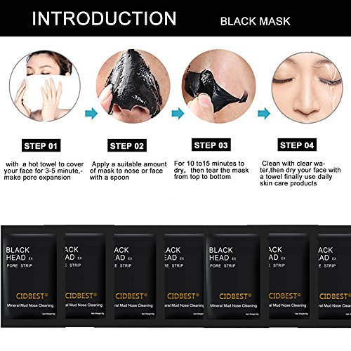 Peel off Maske , Black Head Maske, Mitesser Maske, Gesichtsmasken Schwarz, Blackhead Remover Mask, Black Mask, CIDBEST® 10 Stück Mitesser Entferner Maske, Schwarz Maske, Tiefenreinigung Schwarze Maske , Anti Akne Öl-Kontrolle Reinigungsmaske , Bamboo charcoal Pore Purifying Peel Off Maske Mitesser Pickel Akne Entferner - 4