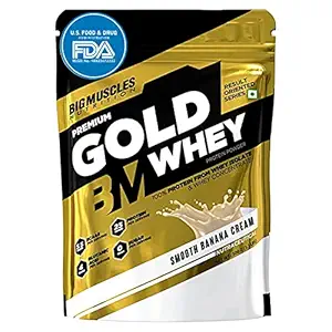 Bigmuscles Nutrition Premium Gold Whey 500g Whey Protein Isolate Blend | USA FDA REGD. BRAND | 25g Protein Per Serving [Smooth Banana Cream]