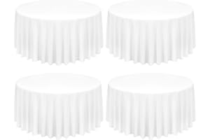 FXKS 4 Packs White Round Table Cloth 120 Inch Circular Table Cloth, Stain and Resistant Washable Polyester Round Tablecloth Table Cover for Wedding Parties Banquet Reception Gift Table