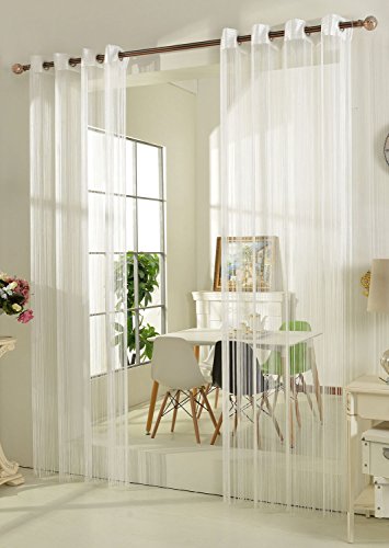 Fadengardine Fadenstore Vorhang mit Ösen Raumteiler 140 x 250 cm, Weiß
