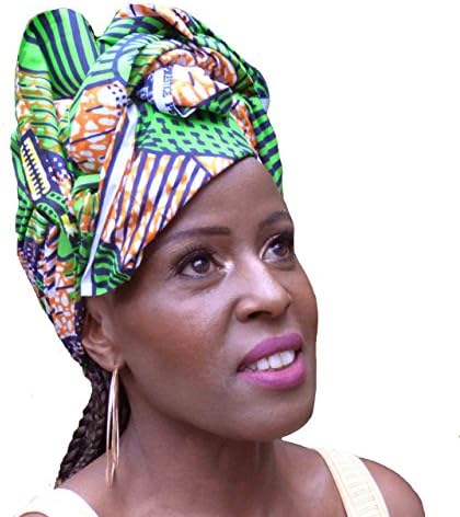 Multi-coloured Green &amp; Orange African ankara new hairband turban yoga headtie hijab