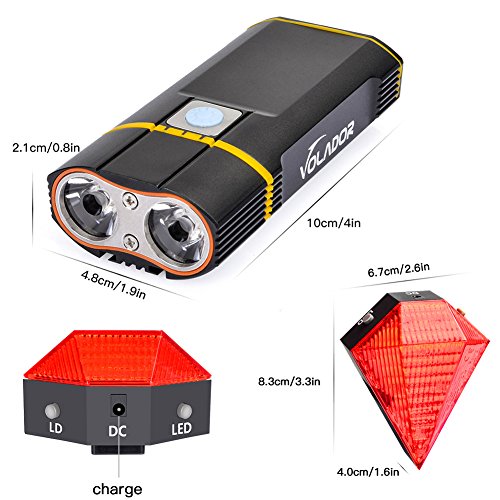 Gree Bike Light, Volador 5 Mode 1800 Lumen Super Bright Fahrrad Front Light 2 Cree 2-XML LED Fahrrad Scheinwerfer, wasserdicht wiederaufladbare Bike Scheinwerfer mit Free Diamond Form Cell Tail Lampe - 3