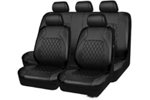 WatSKY 9 Piezas Coche Cuero Cubre Asientos Juegos, para Peugeot 207 207CC 207 SW 206 206CC 206 SW 208 307 308 2008 3008 Impermeable Cómodo Respirable 5-Plazas Protector Interior Accesorios,A/Black