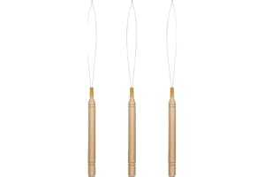 GALAMAX 3PCS Hair Extension Loop Needle Threader, Micro Loop Nano Beads Device Tool, Wood Hair Extension Pulling Hook Tools for Hair or Feather Extensions