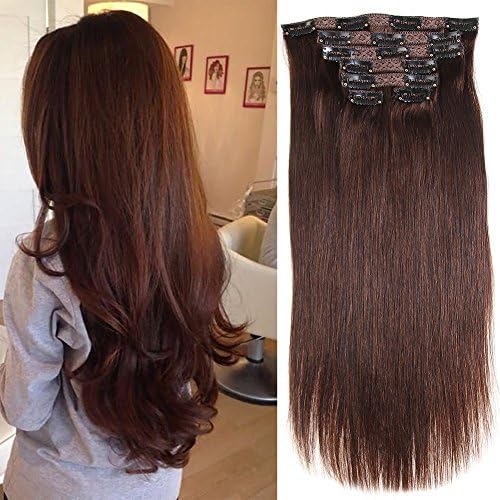 Remy Hair Clip In 14”- 20” 80 Grams/2.82oz 7 Pieces 16 Clips Peruvian Virgin Hair Straight Clip In Hair Extensions Hair Color 2# (16inch)