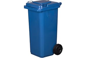 IMJ-GLOBAL Contenedor de basura de 120 litros con ruedas | Sistema de fijación para extracción mecánica | de plástico | Color azul