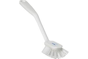 Vikan 42375 diskborste med kantig, 280 mm, medelhård, vit | Ergonomisk form, böjt borsthuvud, för porslin och detaljrengöring