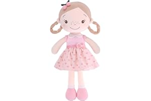 GAGAKU Muñecas Trapo para Niñas 40.6cm Tela Suave Ángel Guardián Regalo de Bautizo para Niña con Alas Peluche Amuleto de la Suerte para Niños de 1-6 Años- Niña Cereza