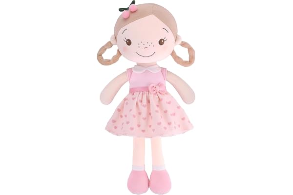 GAGAKU Poupée bébé Douce 40,6 cm, ma première poupée de Chiffon pour Fille de 1 an, Cadeau d'anniversaire, Jouets en Peluche de Noël, Cadeau pour Tout-Petits, Nourrissons - Fille aux Cerises