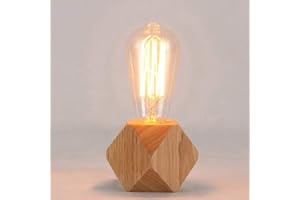 Mengjay Lampe de table moderne E27 Lampe de bureau en bois Lampe de chevet de diamant pour decoration de maison/chambre a coucher/salon Base en bois