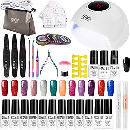 ROSALIDN 24W Secador de Uñas UV/LED Lámpara Uñas Kit Uñas de Gel 12PCS Esmalte de Uñas Semipermanente Soak-off 7ml Uñas de Gel Base Coat Top Coat Accesorio de Uña Arte (04)