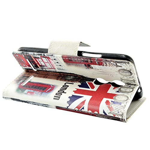 Lenovo K6 Leder Hülle, Fraelc® Lenovo K6 Ledertasche Flip Case Silikon TPU Leder Cover im Bookstyle Handyhülle mit Kartenfach und Standfunktion Schutzhülle für Lenovo K6 London Big Ben Muster Handytasche - 2