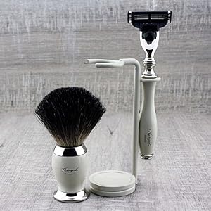 Pure Black Badger Brush & Triple Edge Cartridge Replaceable Head Razor,Stand - Image 3