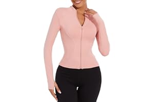 Yutdeng Damska kurtka sportowa zapinana na zamek kurtka do biegania siłownia joga oddychająca długi rękaw krótki top z otworami na kciuki szybkoschnące kurtki fitness płaszcz odzież