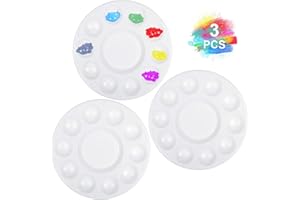 JCF 3 PCS Set Paint Tray Palette 6.7 Inch Plastic Round Palette with 10 Wells and 1 central reservoir for Watercolor Acrylic and Oil DIY Craft Professional Art Painting