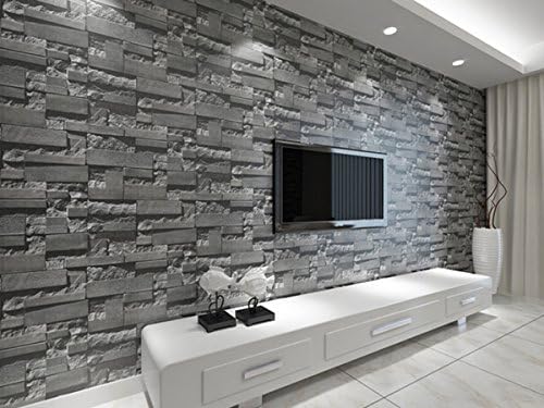 Modern stacked brick 3d stone wallpaper web gray wall background for living room PVC Vinyl wall Paper Stereoscopic WP07101 Black 1 * 1 roll