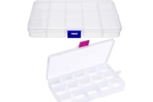KISSRAL Organiser Box 2Pcs Small Craft Storage Boxes with Compartments Clear Plastic Storage Screw Box Earring Storage Containers Jewellery Box with Adjustable Dividers for Small Items Beads Tools Travel