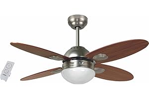 Bastilipo - Ventilatore da soffitto con telecomando, 60W, diametro 105 cm, Bermeo nichel